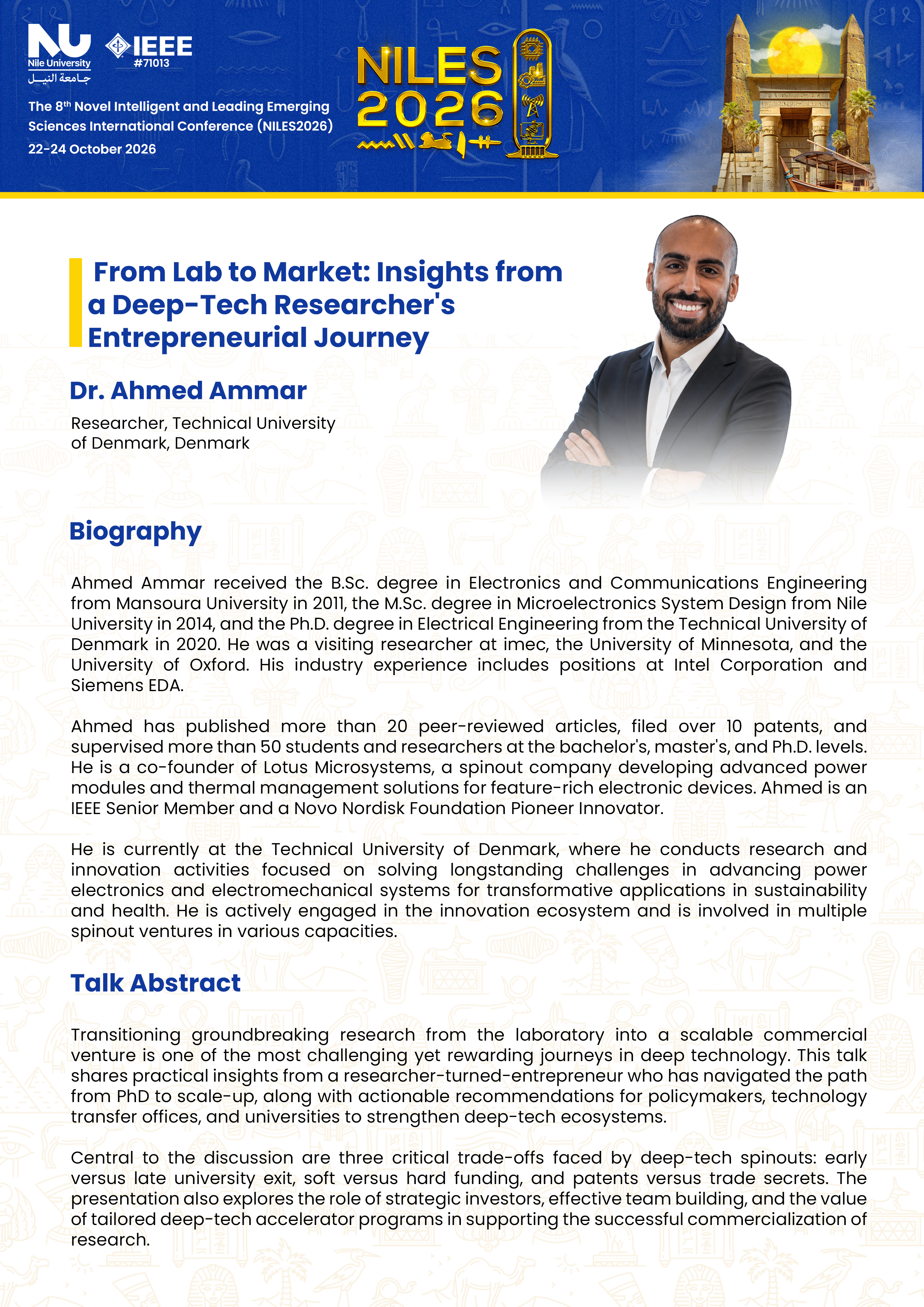 Dr. Ahmed Ammar Biography and Abstract